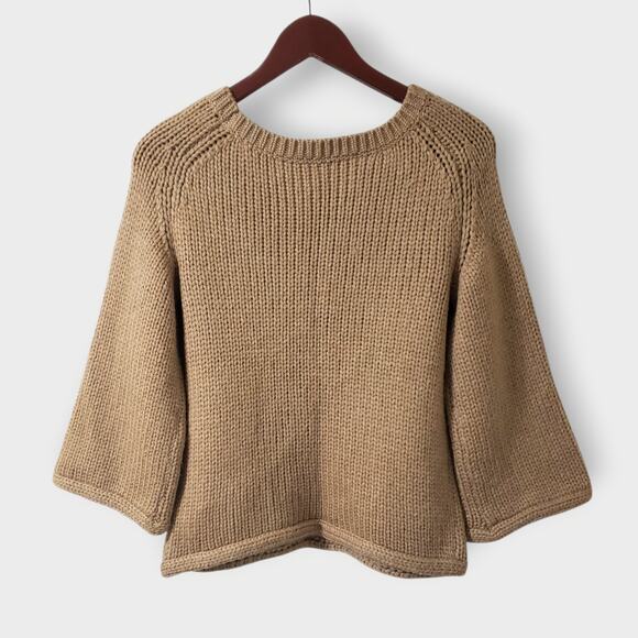 Dorothee Schumacher Braided Cable Knit Wool Flare Pullover Sweater Tan Sz 4 - Picture 4 of 12